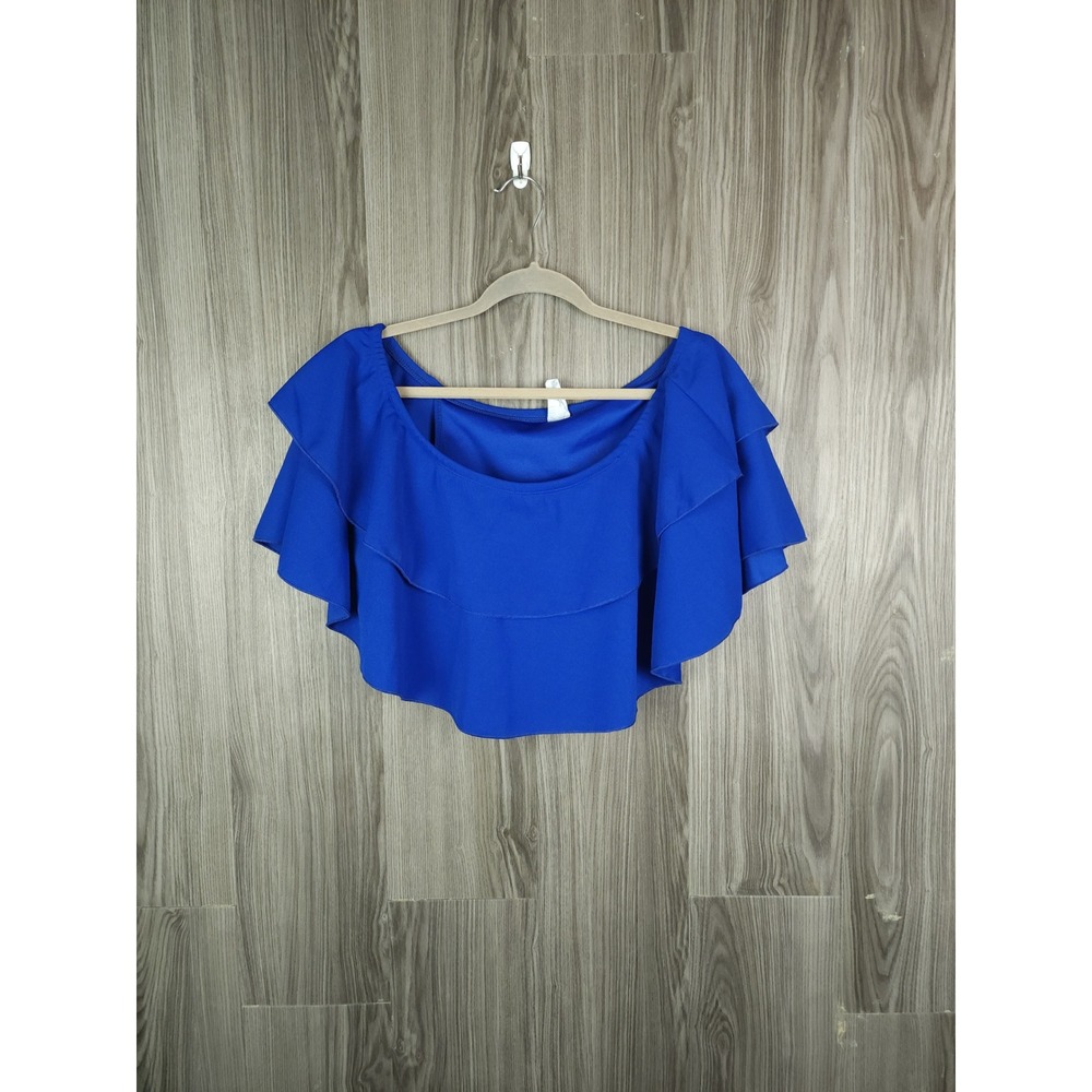 Royal Blue Ruffle Tiered Flounce Crop Top Off Shoulder Women Large USA